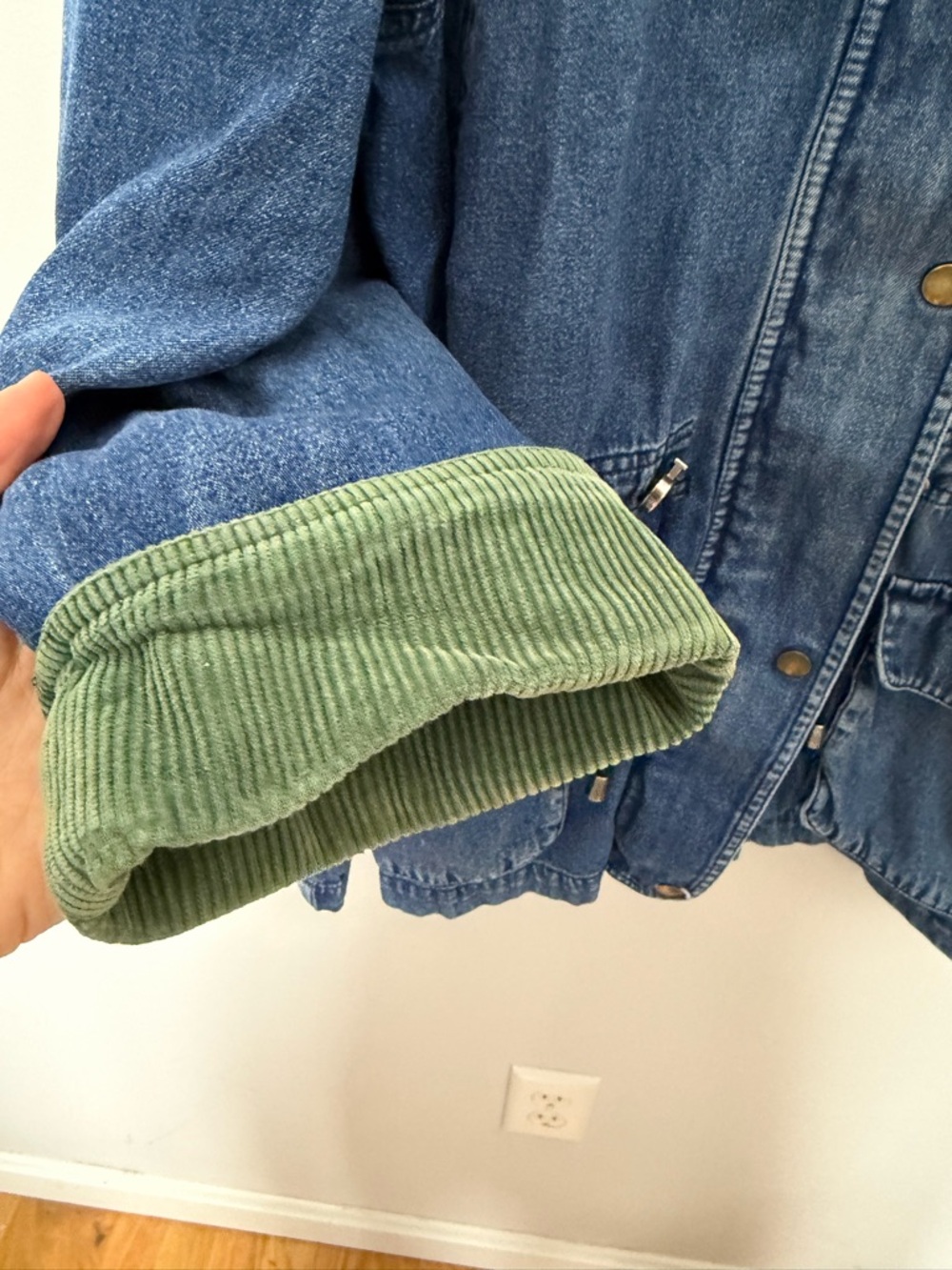 Vintage Janzten Denim Chore Coat Jean Barn Jacket Corduroy Cuffs Collar XL - Picture 7 of 10